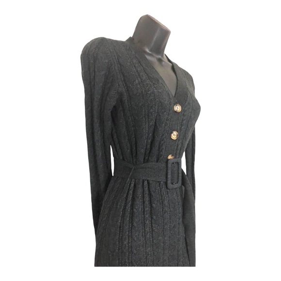 Lucky Brand dark charcoal chunky knit belted v-neck sweater dress size small new - Picture 12 of 12